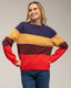 Jersey de cuello redondo con lana y franjas de colores.