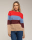 Jersey de cuello redondo con lana y franjas de colores.