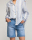 Blusa oversize de rayas con cuello mao, bordados étnicos en los puños y espalda. - Tantra Spain