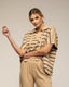 Jersey de punto oversize de rayas de manga corta con con cuello y cierre de tiras - Tantra Spain