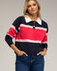 Jersey de punto tipo polo con franjas horizontales y botones dorados. - Tantra Spain
