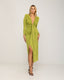 Vestido largo liso drapeado con escote. - Tantra Spain