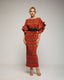 Vestido maxi estampado plisado con volantes en las mangas y cinturón. - Tantra Spain