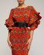 Vestido maxi estampado plisado con volantes en las mangas y cinturón. - Tantra Spain