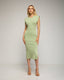 Vestido midi de punto con mangas amplias, elástico en la cintura y apertura lateral. - Tantra Spain