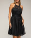 Vestido midi en corte A con encaje y falda de lunares de tul. - Tantra Spain