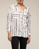 tantra mujer, Long sleeve shirt with broken stripe print and pockets.