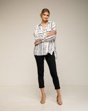tantra mujer, Long sleeve shirt with broken stripe print and pockets.