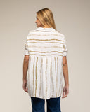 tantra mujer, Long sleeve shirt with broken stripe print and pockets.