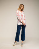 tantra mujer, Long sleeve shirt with broken stripe print and pockets.