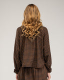 Checked blouse with tie, elastic collar and cuffs