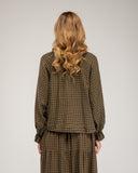 Checked blouse with tie, elastic collar and cuffs