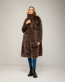 Long faux fur coat with short lapels and side pockets