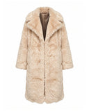 Long faux fur coat with short lapels and side pockets