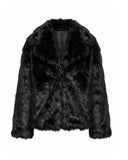 Short faux fur coat with lapel and side pockets