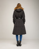 Long padded coat with zip fastening and faux fur hood