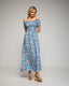 Vestido maxi floreado con pecho y mangas fruncidas