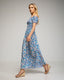 Vestido maxi floreado con pecho y mangas fruncidas