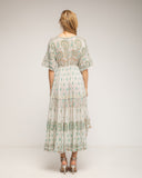 Vestido Maxi con lurex, y bordados, largo irregular, escote pico y manga al codo - Tantra Spain