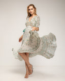 Vestido Maxi con lurex, y bordados, largo irregular, escote pico y manga al codo - Tantra Spain