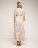Vestido maxi sin mangas con bordados fluor y pedrería, cintura ajustable y detalle de pompones - Tantra Spain