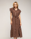 Vestido midi de lunares con botones en la parte de arriba, falda de vuelo y cinturón - Tantra Spain