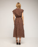 Vestido midi de lunares con botones en la parte de arriba, falda de vuelo y cinturón - Tantra Spain
