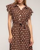 Vestido midi de lunares con botones en la parte de arriba, falda de vuelo y cinturón - Tantra Spain