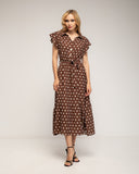 Vestido midi de lunares con botones en la parte de arriba, falda de vuelo y cinturón - Tantra Spain