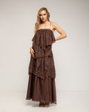 Vestido Maxi de encaje y volantes con tirantes - Tantra Spain