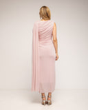 Vestido largo con drapeado en la cintura y cadera, cuello tipo barco drapeado y acabado tipo chal - Tantra Spain