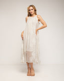 Vestido maxi con capas y bordado, cuello halter y bolsillos -  Tantra Spain