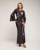 Vestido maxi con dibujo de flores japonés y cuello redondo - Tantra Spain