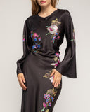 Vestido maxi con dibujo de flores japonés y cuello redondo - Tantra Spain