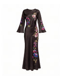 Vestido maxi con dibujo de flores japonés y cuello redondo - Tantra Spain
