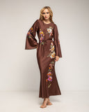 Vestido maxi con dibujo de flores japonés y cuello redondo - Tantra Spain