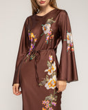 Vestido maxi con dibujo de flores japonés y cuello redondo - Tantra Spain