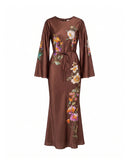 Vestido maxi con dibujo de flores japonés y cuello redondo - Tantra Spain