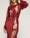 Vestido maxi con dibujo de flores japonés y cuello redondo - Tantra Spain