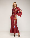 Vestido maxi con dibujo de flores japonés y cuello redondo - Tantra Spain