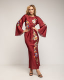 Vestido maxi con dibujo de flores japonés y cuello redondo - Tantra Spain