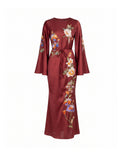 Vestido maxi con dibujo de flores japonés y cuello redondo - Tantra Spain