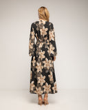Vestido largo de flores con cuello cuadrado y tiras atrás - Tantra Spain