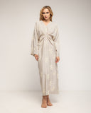 Vestido con drapeado en la cintura y en el pecho y flores bordadas - Tantra Spain