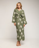 Vestido con drapeado en la cintura y en el pecho y flores bordadas - Tantra Spain