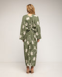 Vestido con drapeado en la cintura y en el pecho y flores bordadas - Tantra Spain