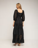 Vestido maxi con escote cuadrado y mangas farol, batista y encaje - Tantra Spain 