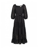 Vestido maxi con escote cuadrado y mangas farol, batista y encaje - Tantra Spain 