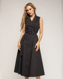 Vestido midi de lunares de doble botonadura, cuello con solapa y cinturón aparte - Tantra Spain 