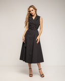 Vestido midi de lunares de doble botonadura, cuello con solapa y cinturón aparte - Tantra Spain 